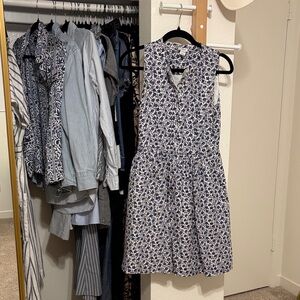 J. Crew Navy and White Sleeveless Floral Midi Dress
